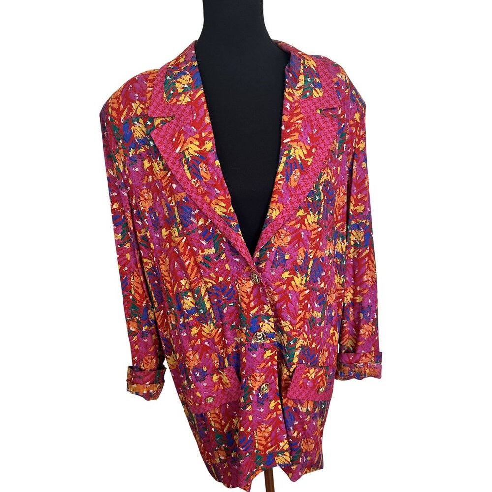 Vtg Carole Little Womens Blazer Jacket XL Colorful Abstract Geometric Red 90s